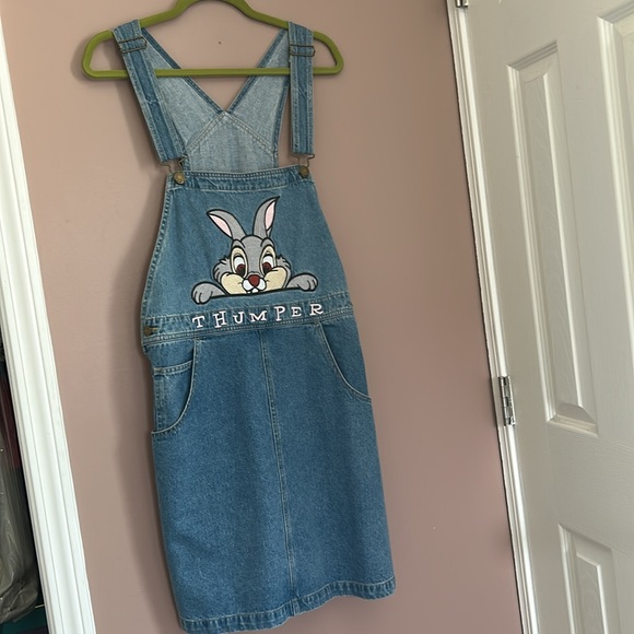 Disney Jean Dress ThumperBambi Overall Dress Vintage DenimJumperDress 90s Size L - Picture 10 of 12